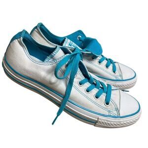 Converse All Star Double Tongue Low Top Sneakers Turquoise Blue and White Size 9